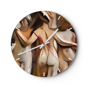 Horloge murale - Pendule murale - Une interprétation abstraite de trois figures aux couleurs chaudes. - 30x30cm - Trois Grâces 2.0 - Décoration murale moderne pour le salon, la cuisine et la chambre ARTTOR