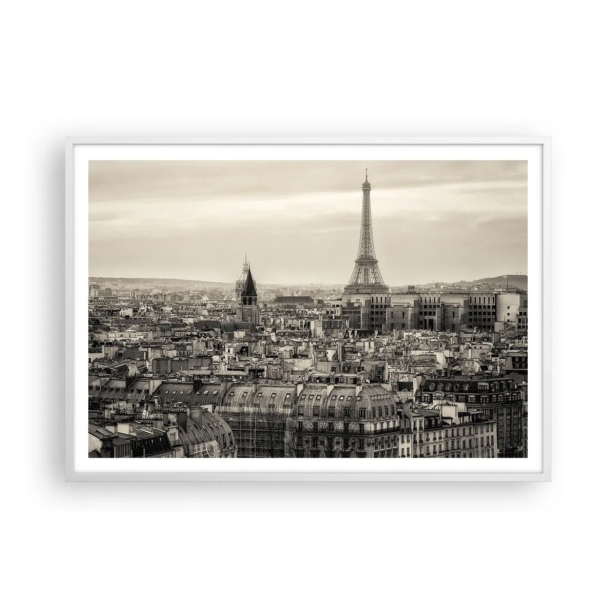 Affiche dans un cadre blanc - Poster - Sur les toits de Paris - 100x70 cm