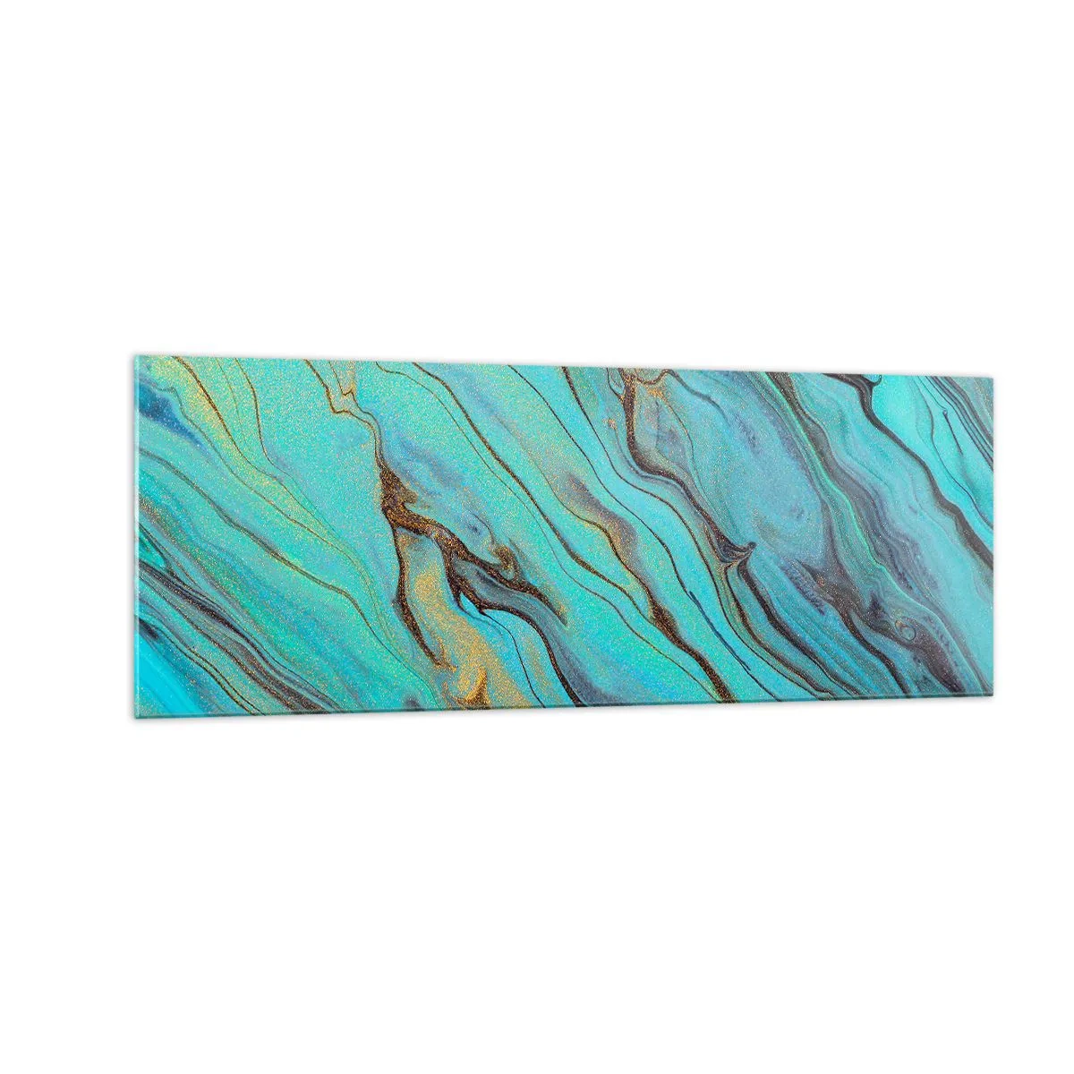 Impression sur verre - Image sur verre - Vagues abstraites dans des tons turquoise et or - 140x50cm - Marée turquoise - Décoration murale moderne pour le salon et la chambre ARTTOR