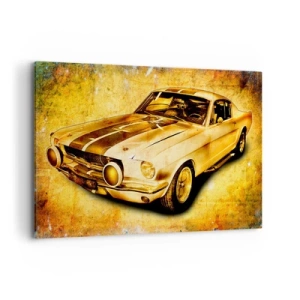 Impression sur toile - Image sur toile - Voiture de sport rétro classique sur fond vintage dans des tons dorés - 120x80cm - La folie des années 70 - Décoration murale moderne pour le salon et la chambre ARTTOR