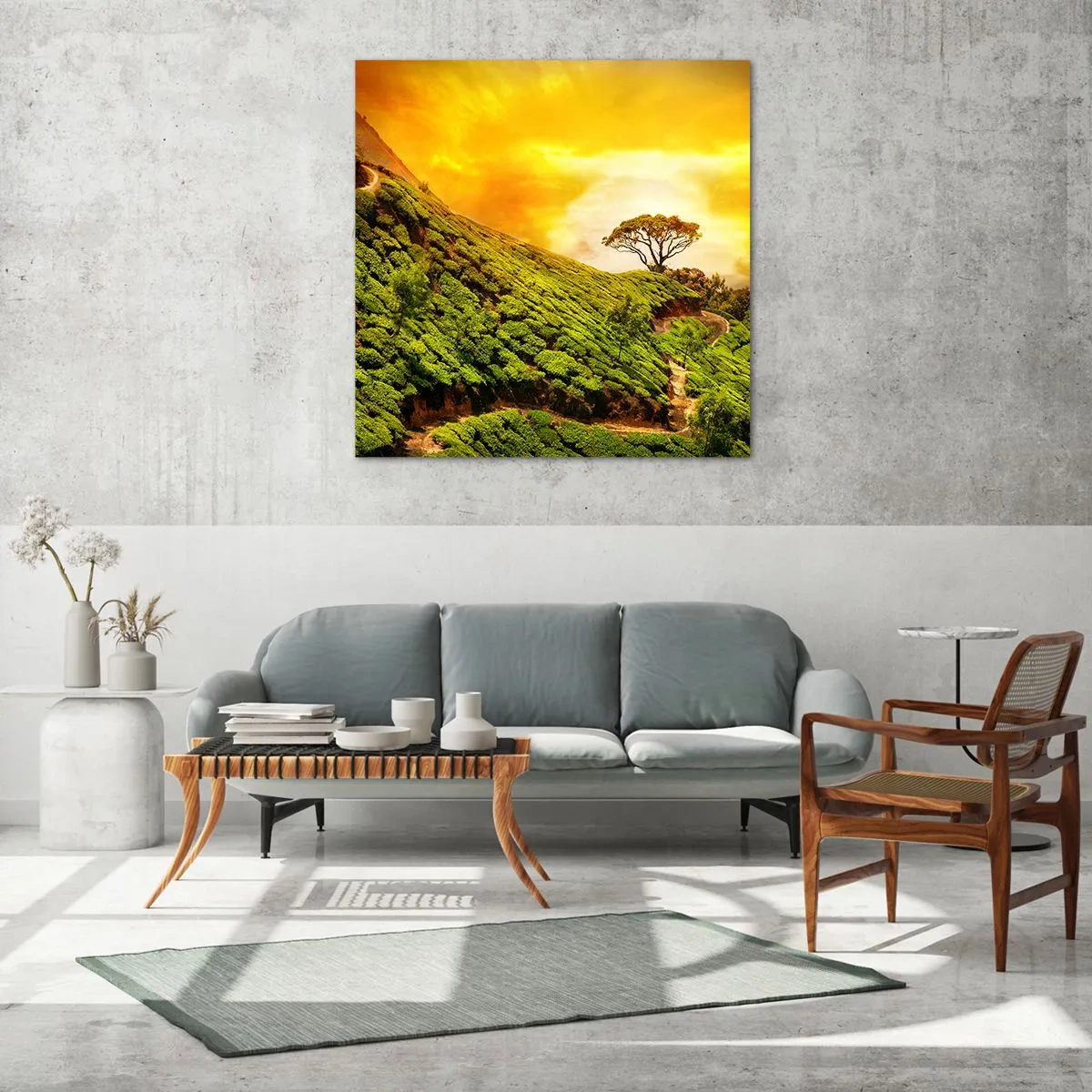 Impression sur verre - Image sur verre - Un chemin sinueux, une pente verte - 60x60 cm