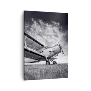 Impression sur toile - Image sur toile - Un avion contre un ciel dramatique en noir et blanc - 50x70cm - Le pèlerin ailé - Décoration murale moderne pour le salon et la chambre ARTTOR