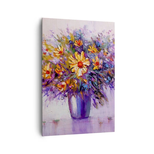 Impression sur toile - Image sur toile - Un bouquet de fleurs dans un vase sur fond pastel - 70x100cm - Ça sent bon, ça a l'air doux - Décoration murale moderne pour le salon et la chambre ARTTOR