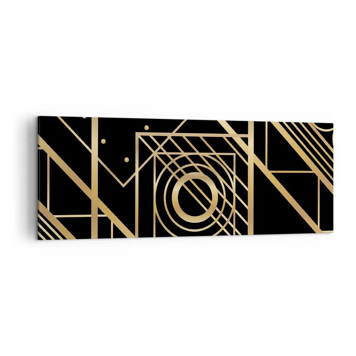 Impression sur toile - Image sur toile - Motifs géométriques dorés sur fond noir - 140x50cm - Géométrie en or - Décoration murale moderne pour le salon et la chambre ARTTOR