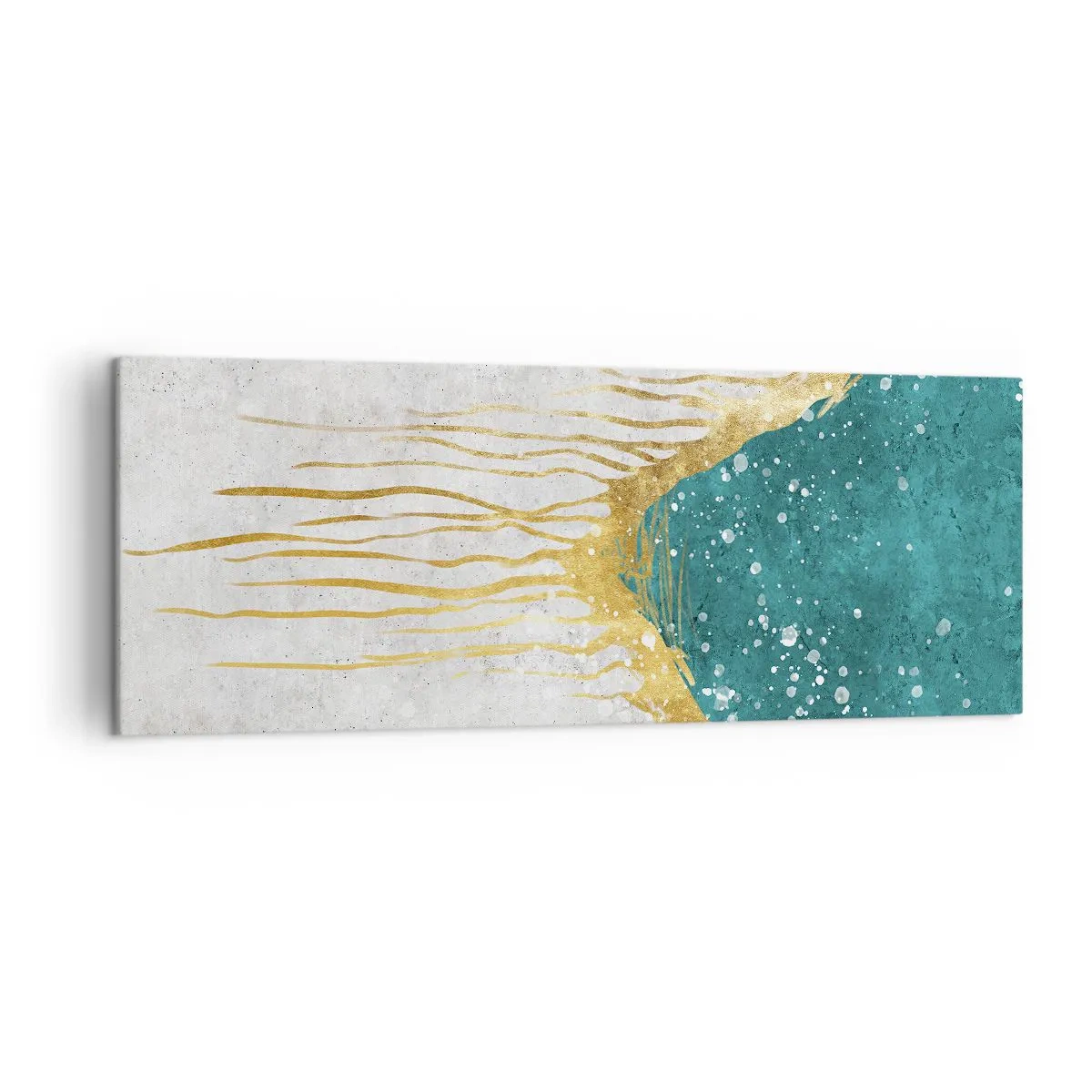 Impression sur toile - Image sur toile - Une composition abstraite dans des tons d'or et de turquoise - 140x50cm - Marée dorée - Décoration murale moderne pour le salon et la chambre ARTTOR