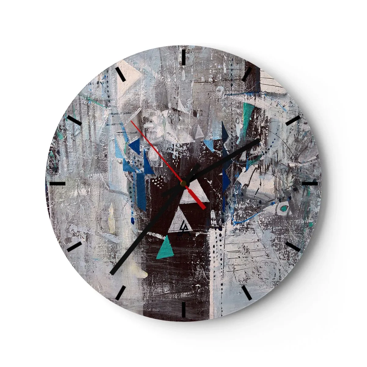 Horloge murale - Pendule murale - Une peinture abstraite dans les tons de gris et de bleu - 30x30cm - Ordre prioritaire des triangles - Décoration murale moderne pour le salon, la cuisine et la chambre ARTTOR