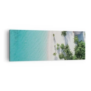 Impression sur toile - Image sur toile - Vue plongeante sur une plage tropicale avec de l'eau turquoise et des palmiers - 140x50cm - Vacances au paradis - Décoration murale moderne pour le salon et la chambre ARTTOR