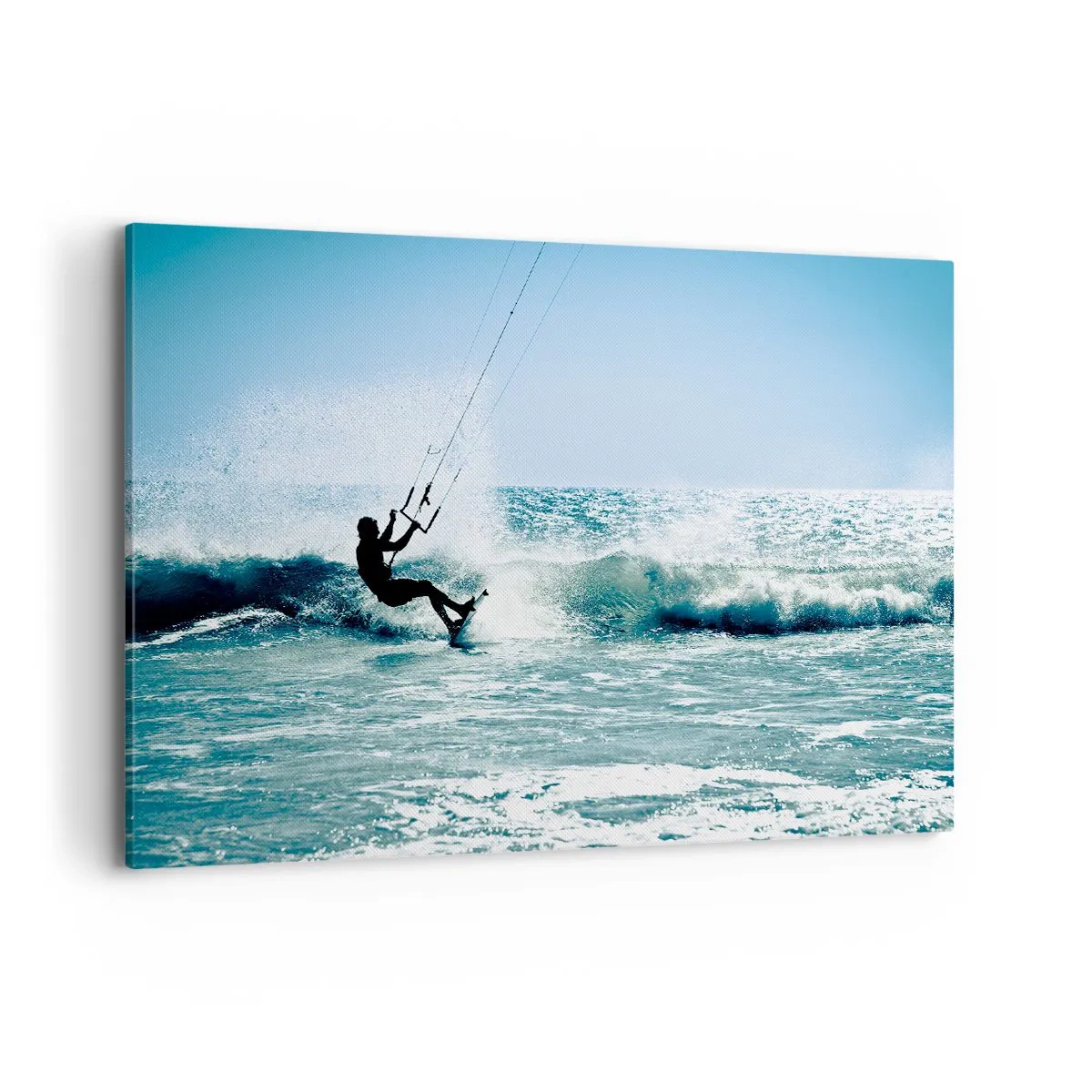Impression sur toile - Image sur toile - Kitesurfeur sur une vague en plein soleil - 100x70cm - On se laisse emporter - Décoration murale moderne pour le salon et la chambre ARTTOR