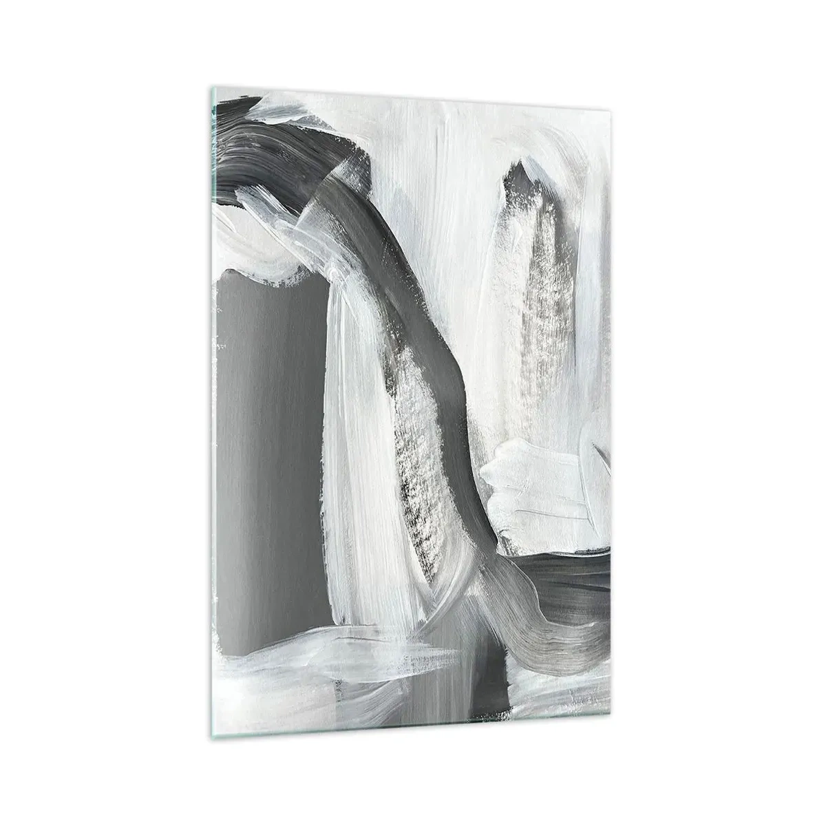 Impression sur verre - Image sur verre - Abstraction grise et blanche avec des lignes dynamiques - 70x100cm - Un geste décisif - Décoration murale moderne pour le salon et la chambre ARTTOR