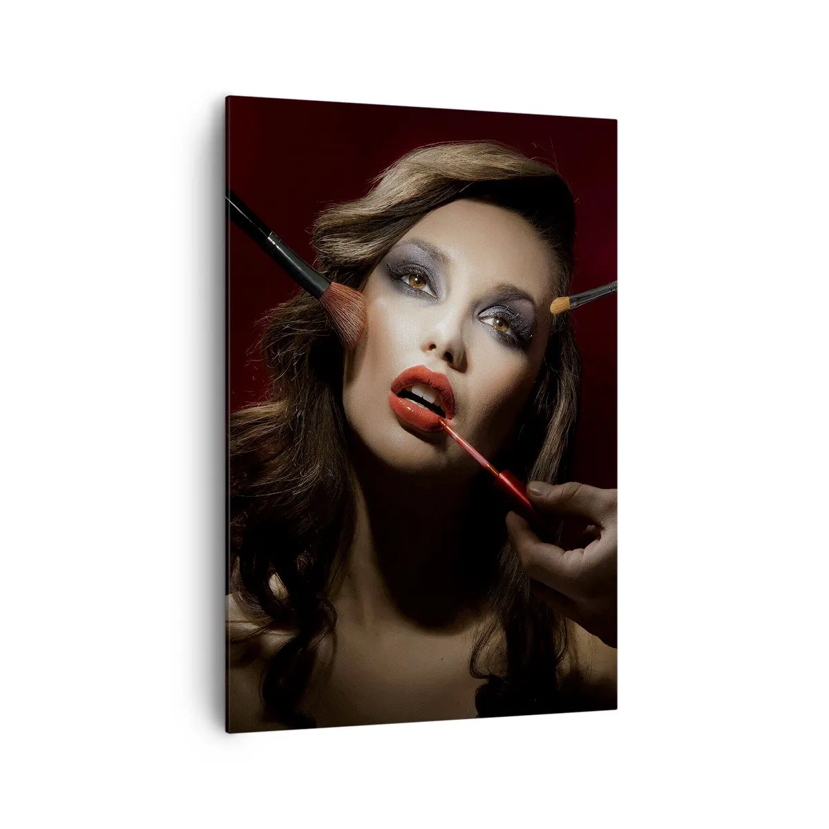 Impression sur toile - Image sur toile - Portrait élégant d'une femme se maquillant sur un fond sombre - 70x100cm - Belle rêveuse - Décoration murale moderne pour le salon et la chambre ARTTOR