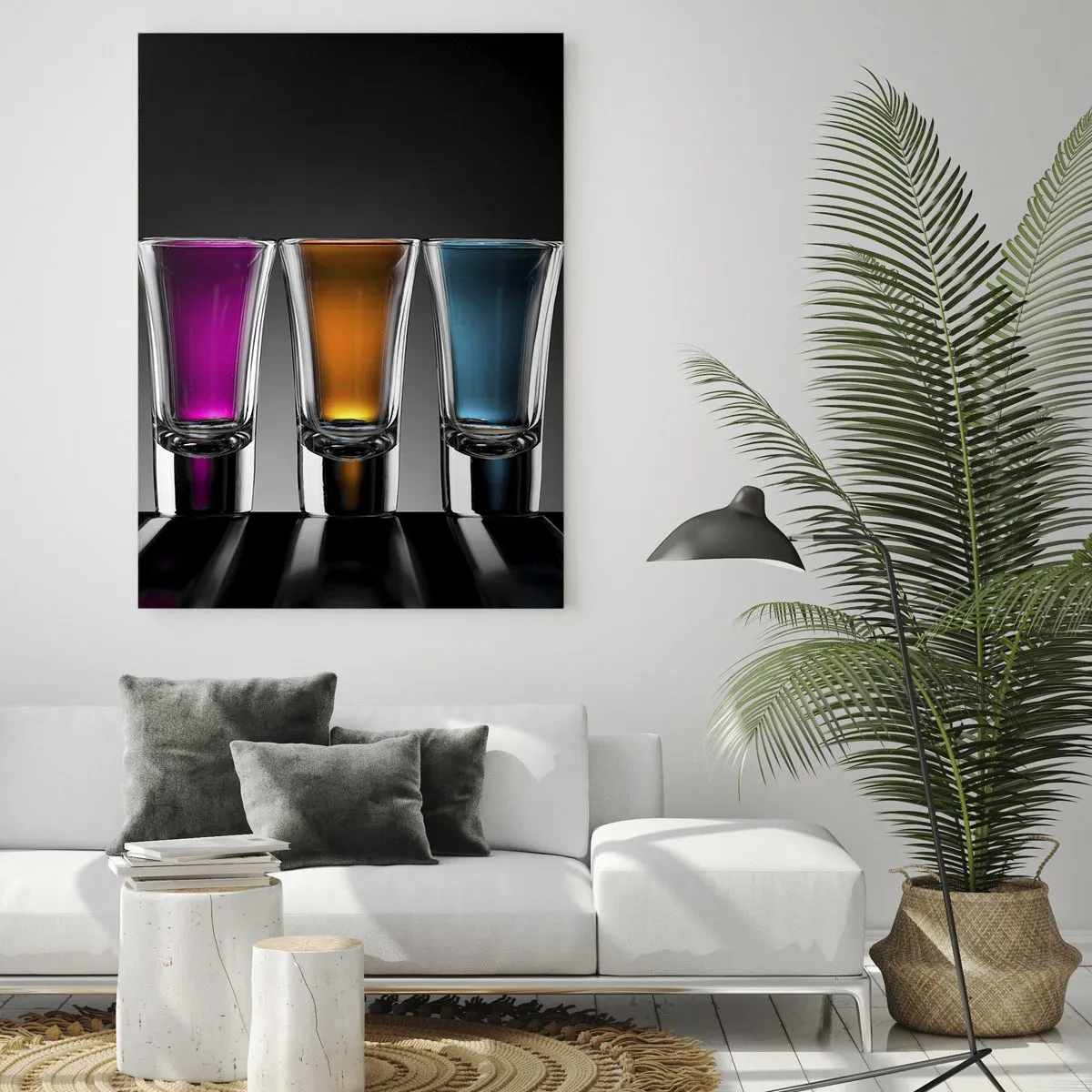 Impression sur verre - Image sur verre - Lunettes colorées sur fond noir - 80x120cm - Les couleurs de la joie - Décoration murale moderne pour le salon et la chambre ARTTOR