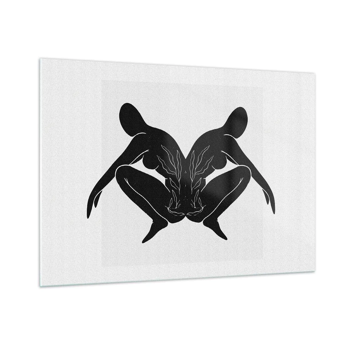 Impression sur verre - Image sur verre - Figures noires formant un cœur symétrique sur fond blanc - 100x70cm - Une âme commune - Décoration murale moderne pour le salon et la chambre ARTTOR