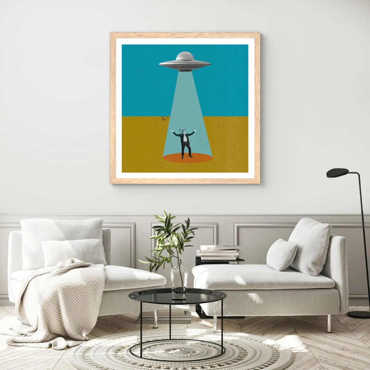 Affiche dans un chêne clair - Poster - Rencontre proche - 60x60 cm