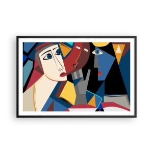 Affiche dans un cadre noir - Poster - Une conversation entre cubistes - 91x61 cm