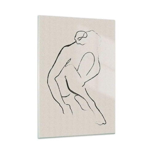 Impression sur verre - Image sur verre - Un croquis minimaliste d'une silhouette féminine en position assise. - 50x70cm - Croquis intime - Décoration murale moderne pour le salon et la chambre ARTTOR