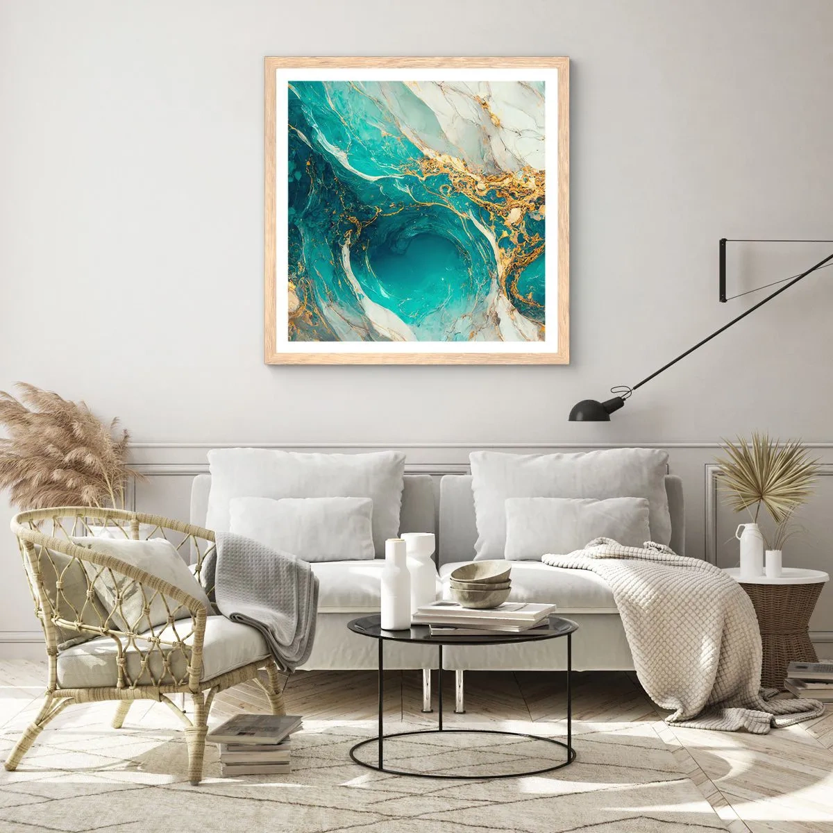 Affiche dans un chêne clair - Poster - Composition en veines d'or - 30x30 cm