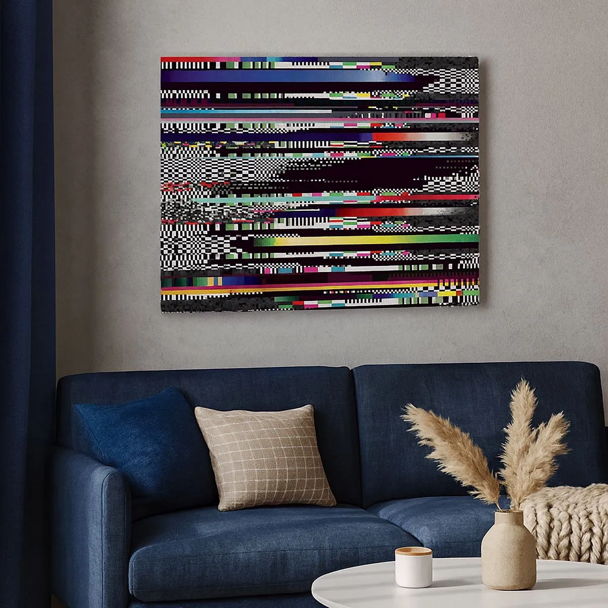 Impression sur toile - Image sur toile - Lignes et pixels colorés dans un style abstrait - 70x50cm - L'image de contrôle de la réalité - Décoration murale moderne pour le salon et la chambre ARTTOR