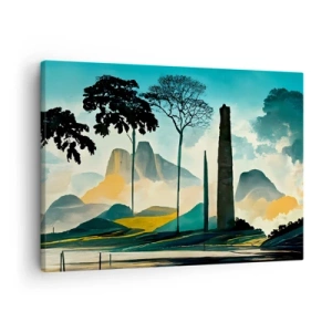 Impression sur toile - Image sur toile - Un paysage pittoresque avec des arbres et des montagnes en arrière-plan - 70x50cm - Toujours de plus en plus haut - Décoration murale moderne pour le salon et la chambre ARTTOR