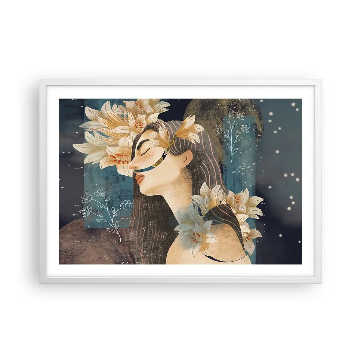 Affiche dans un cadre blanc - Poster - Conte de fée sur la princesse lilas - 70x50 cm