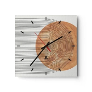 Horloge murale - Pendule murale - Composition géométrique avec des cercles et des lignes aux couleurs chaudes. - 30x30cm - Composition solaire - Décoration murale moderne pour le salon et la chambre ARTTOR