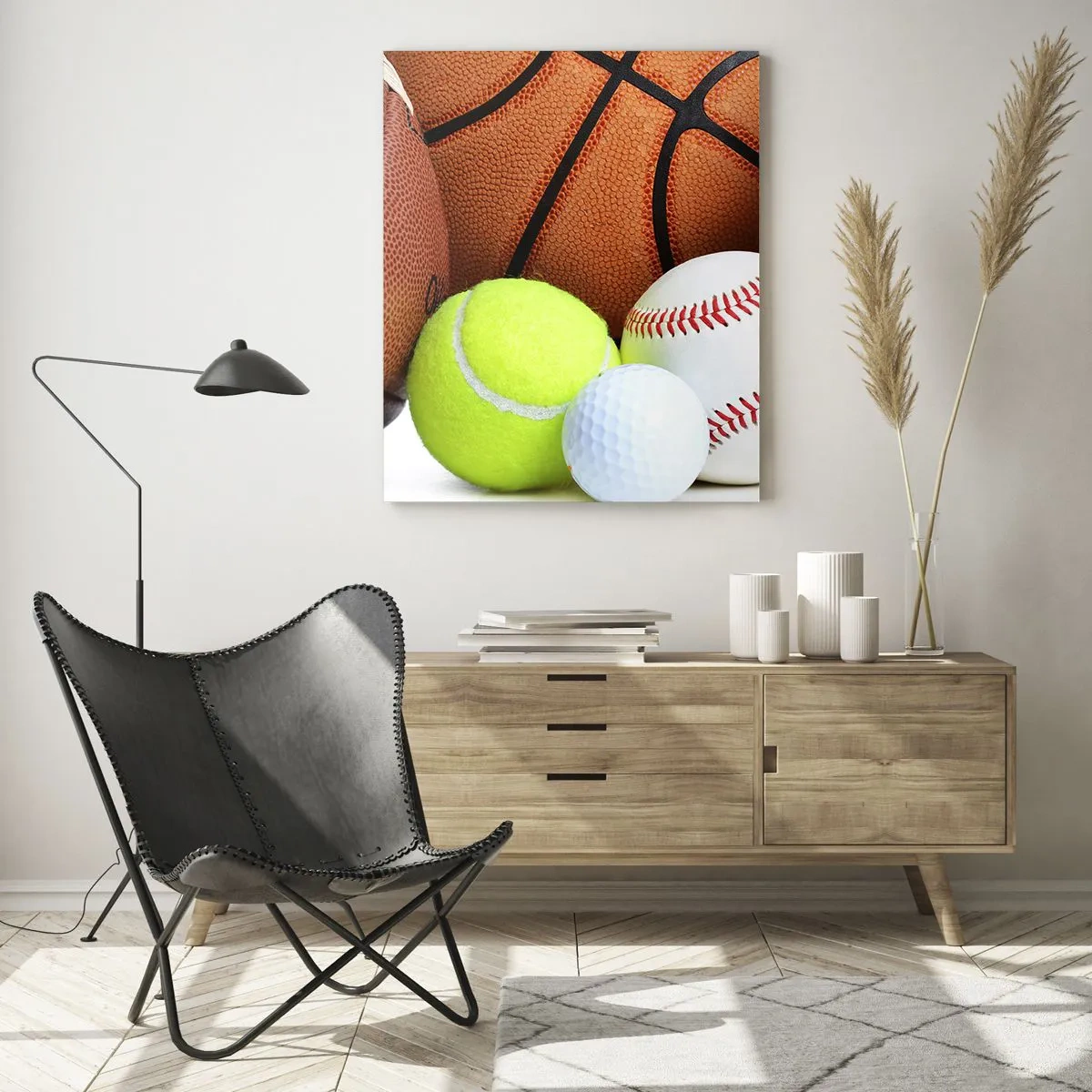 Impression sur verre - Image sur verre - Ballons de diverses disciplines sportives - 70x100cm - Le football nous connecte ! - Décoration murale moderne pour le salon et la chambre ARTTOR