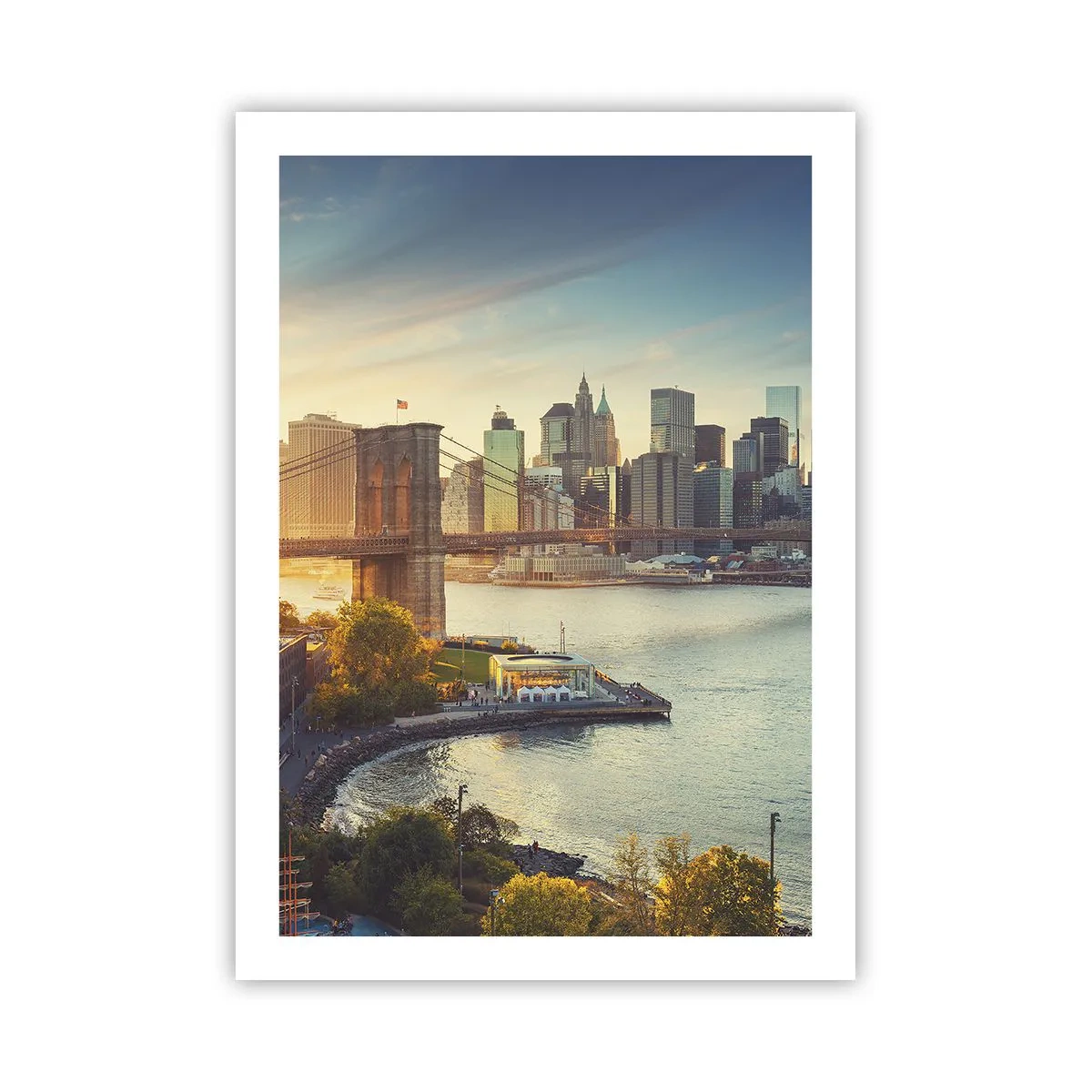 Affiche - Poster - Le pont de Brooklyn et les toits de Manhattan au crépuscule - 50x70cm - L'aube de la grande ville - Décoration murale moderne pour le salon et la chambre ARTTOR
