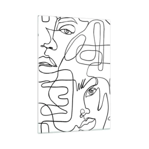 Impression sur verre - Image sur verre - Un dessin minimaliste d'un visage avec des lignes sur un fond clair. - 70x100cm - Dans des émotions enchevêtrées - Décoration murale moderne pour le salon et la chambre ARTTOR