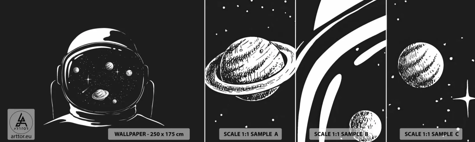 Échantillon De Papier Peint Standard Eco - Sympa la vue - Astronaute, Cosmos, Univers - 100x30 cm