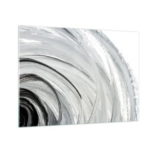 Impression sur verre - Image sur verre - Une spirale noire et blanche avec des coups de pinceau dynamiques. - 70x50cm - Composition orbitale - Décoration murale moderne pour le salon et la chambre ARTTOR