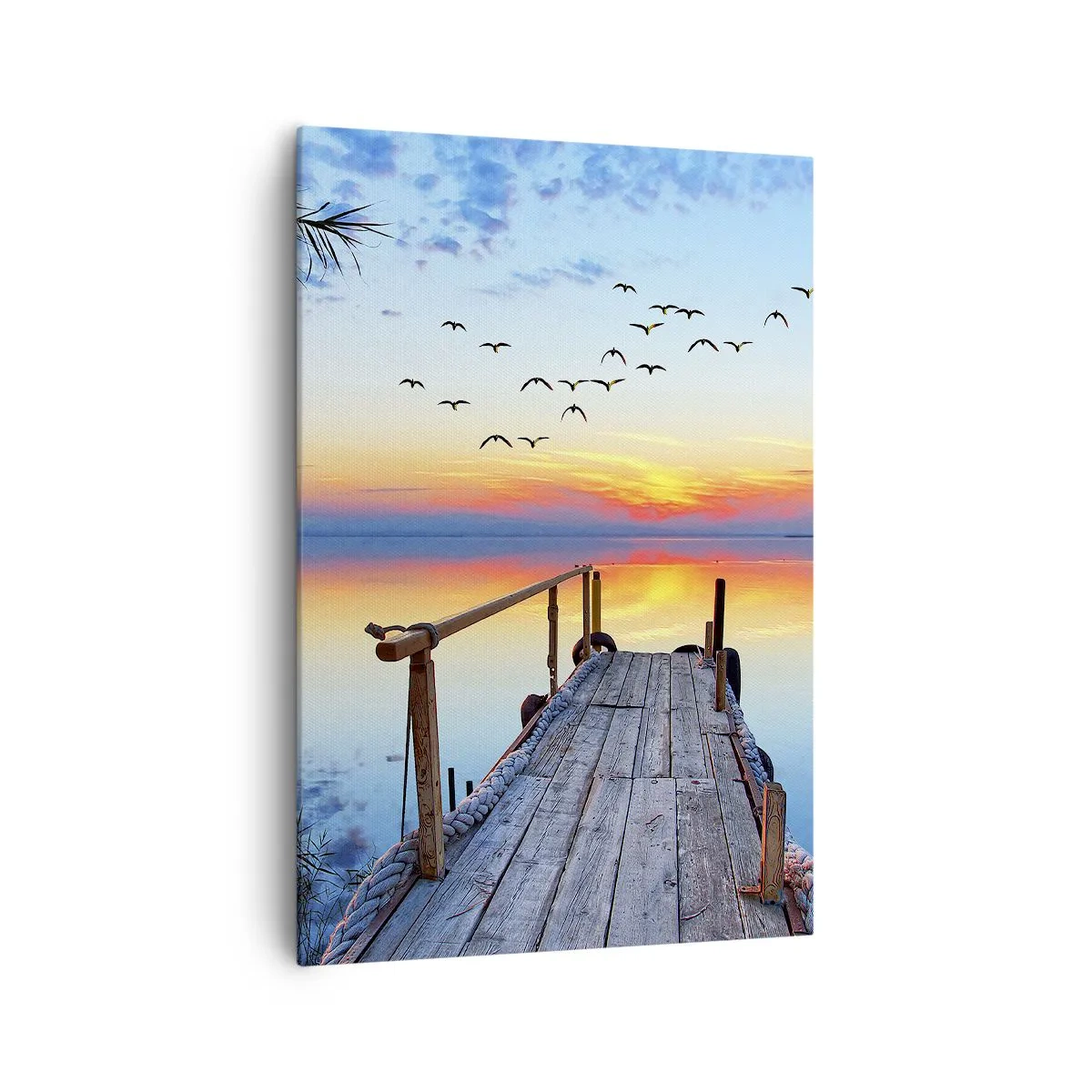 Impression sur toile - Image sur toile - Jetée en bois sur le lac au coucher du soleil - 70x100cm - Il est temps de rentrer... - Décoration murale moderne pour le salon et la chambre ARTTOR