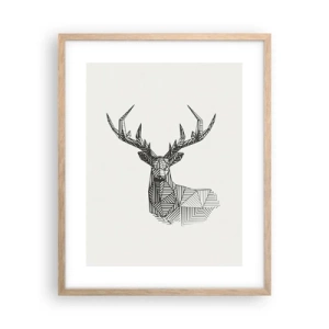 Affiche dans un chêne clair - Poster - Cerf dans un style cubique - 40x50 cm