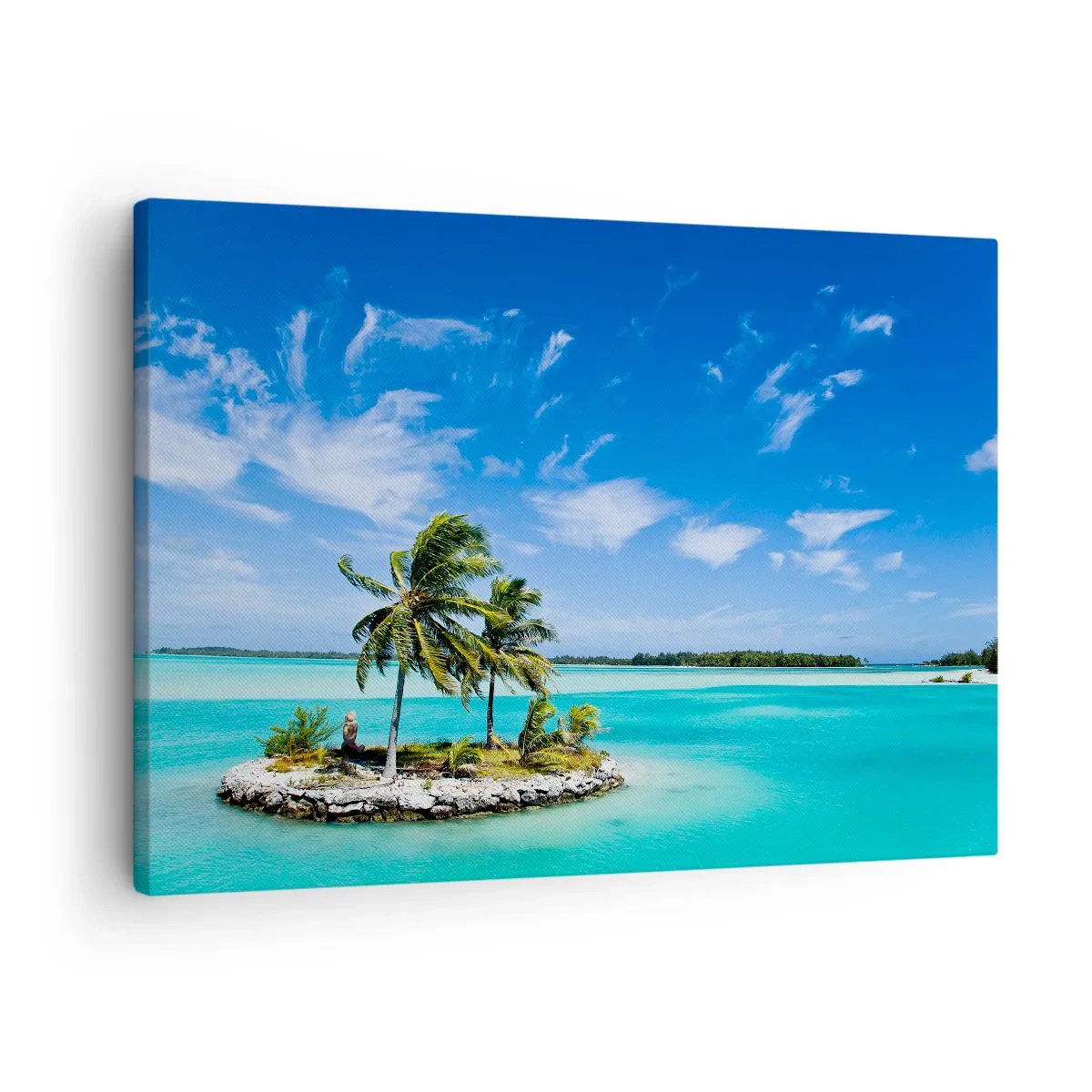 Impression sur toile - Image sur toile - Une île exotique avec des palmiers sur des eaux turquoises - 70x50cm - Paradis sur Terre - Décoration murale moderne pour le salon et la chambre ARTTOR