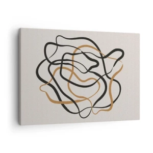 Impression sur toile - Image sur toile - Lignes emmêlées en noir et or sur fond clair - 70x50cm - Tout s'est mal déroulé - Décoration murale moderne pour le salon et la chambre ARTTOR