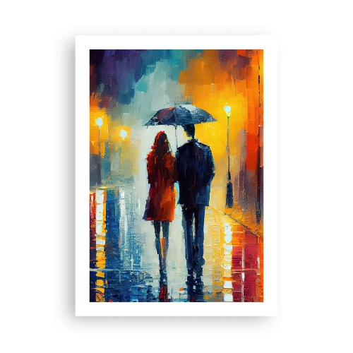 Affiche - Poster - Un couple avec un parapluie sous la pluie, marchant dans une rue de la ville. - 50x70cm - Ensemble – une nuit colorée - Décoration murale moderne pour le salon et la chambre ARTTOR