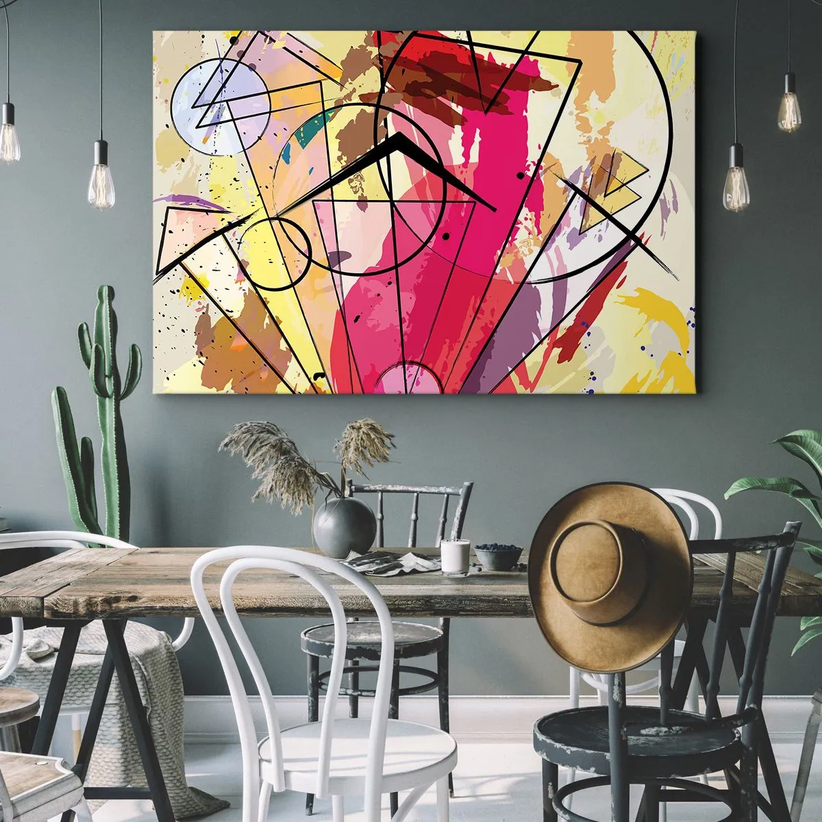 Impression sur toile - Image sur toile - Abstraction avec des lignes et des formes géométriques - 120x80cm - Explosion - Décoration murale moderne pour le salon et la chambre ARTTOR