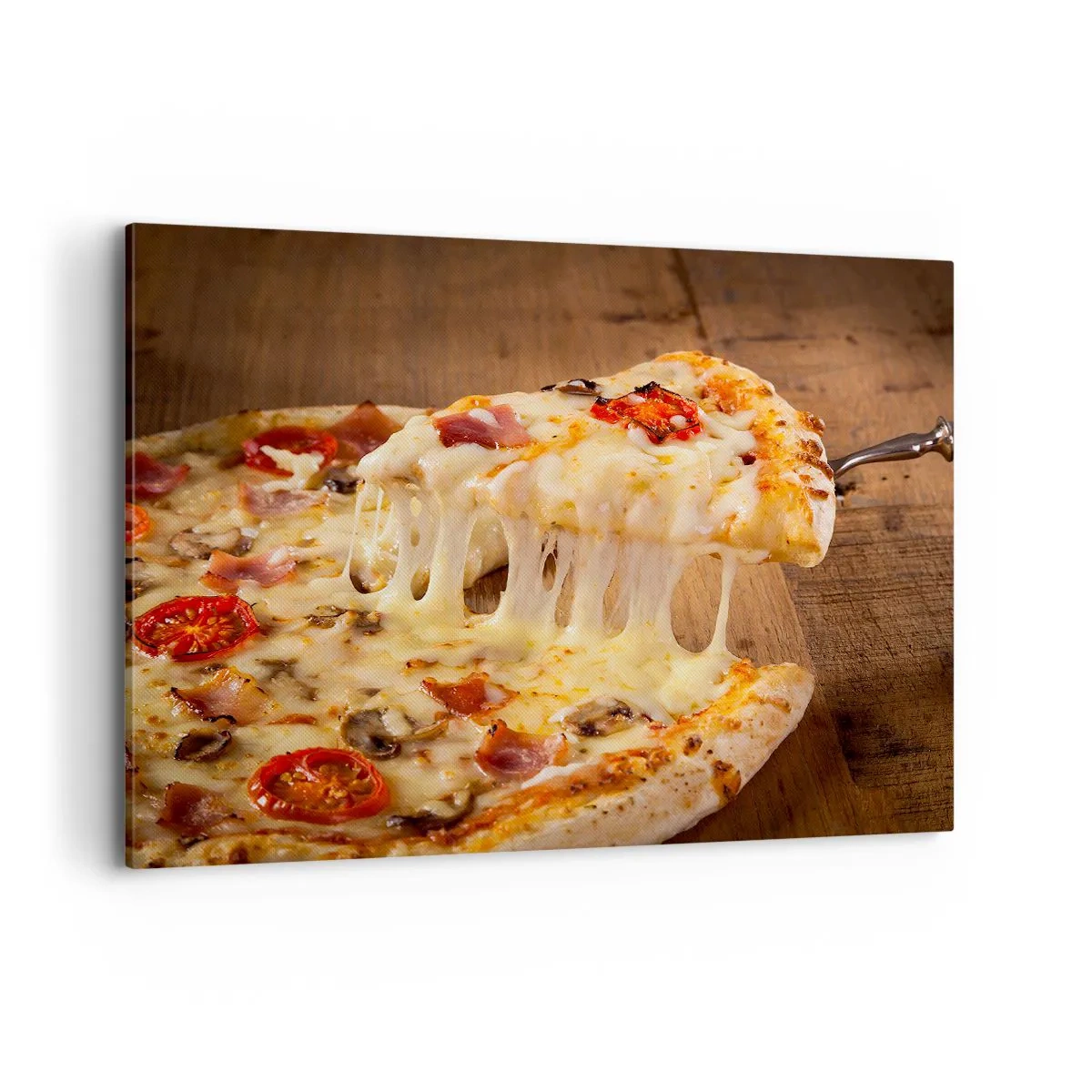 Impression sur toile - Image sur toile - Pizza au fromage filandreux - 100x70cm - Un chef-d'œuvre de l'art italien - Décoration murale moderne pour le salon et la chambre ARTTOR