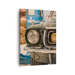 Impression sur toile - Image sur toile - Une voiture rétro emblématique dans un cadre classique - 50x70cm - Rencontre avec une légende - Décoration murale moderne pour le salon et la chambre ARTTOR