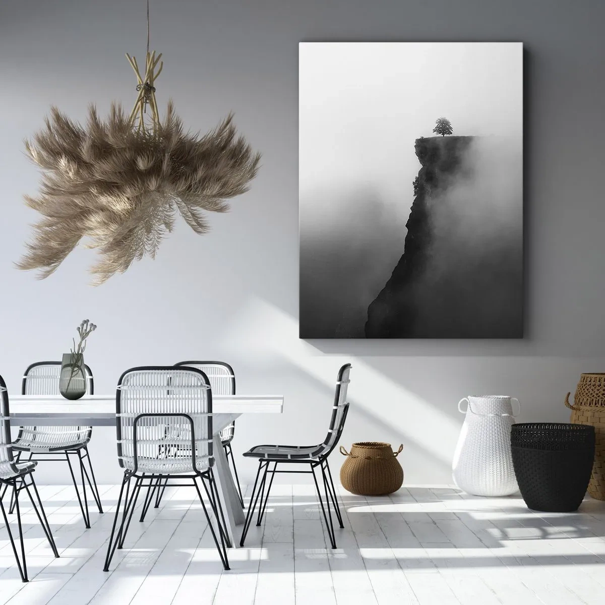 Impression sur toile - Image sur toile - Un arbre solitaire au bord d'une falaise entouré de brouillard - 50x70cm - Au bord du monde - Décoration murale moderne pour le salon et la chambre ARTTOR