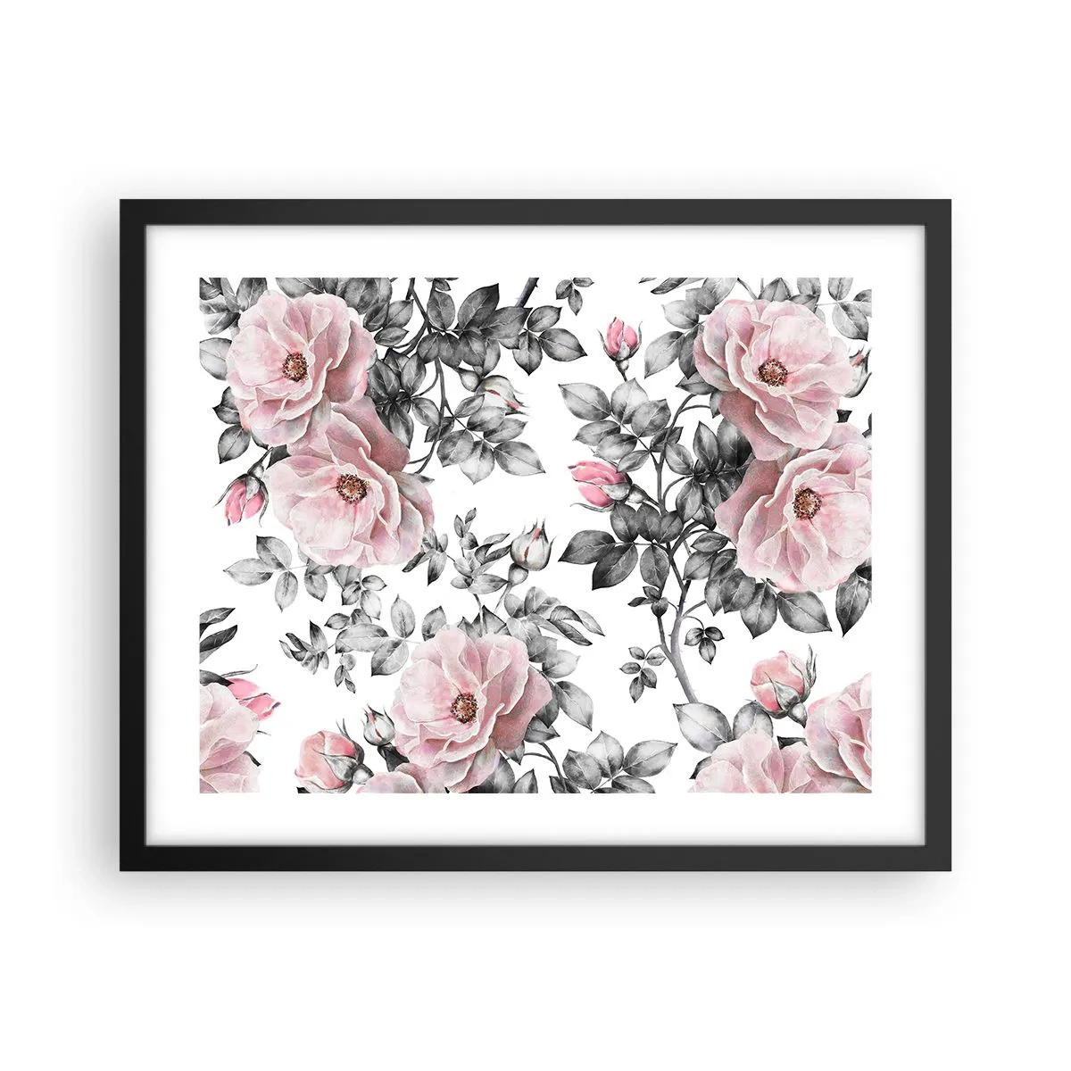 Affiche dans un cadre noir - Poster - Se perdre dans les fleurs des roses - 50x40 cm