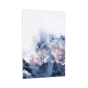 Impression sur verre - Image sur verre - Montagnes à l'aquarelle dans des tons pastel sur fond blanc - 80x120cm - Ce sont des sommets ! - Décoration murale moderne pour le salon et la chambre ARTTOR