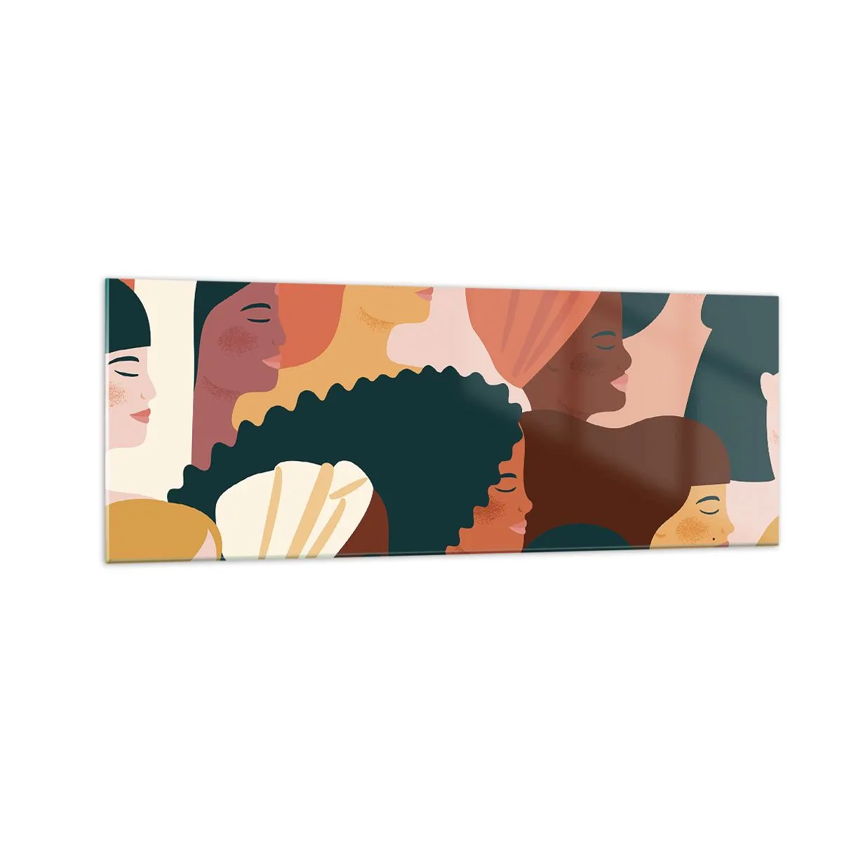 Impression sur verre - Image sur verre - Profils colorés de femmes aux styles variés - 140x50cm - Uniquement la féminité - Décoration murale moderne pour le salon et la chambre ARTTOR