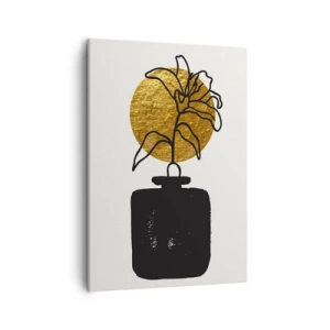 Impression sur toile - Image sur toile - Un dessin d'une fleur dans un vase sur un fond de cercle doré - 50x70cm - La beauté vaut son pesant d'or - Décoration murale moderne pour le salon et la chambre ARTTOR