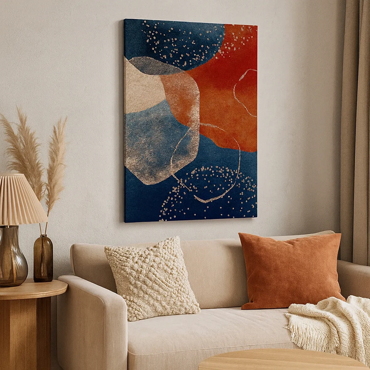Impression sur toile - Image sur toile - Formes abstraites dans des tons de rouge et de bleu - 50x70cm - La légèreté de l'être - Décoration murale moderne pour le salon et la chambre ARTTOR