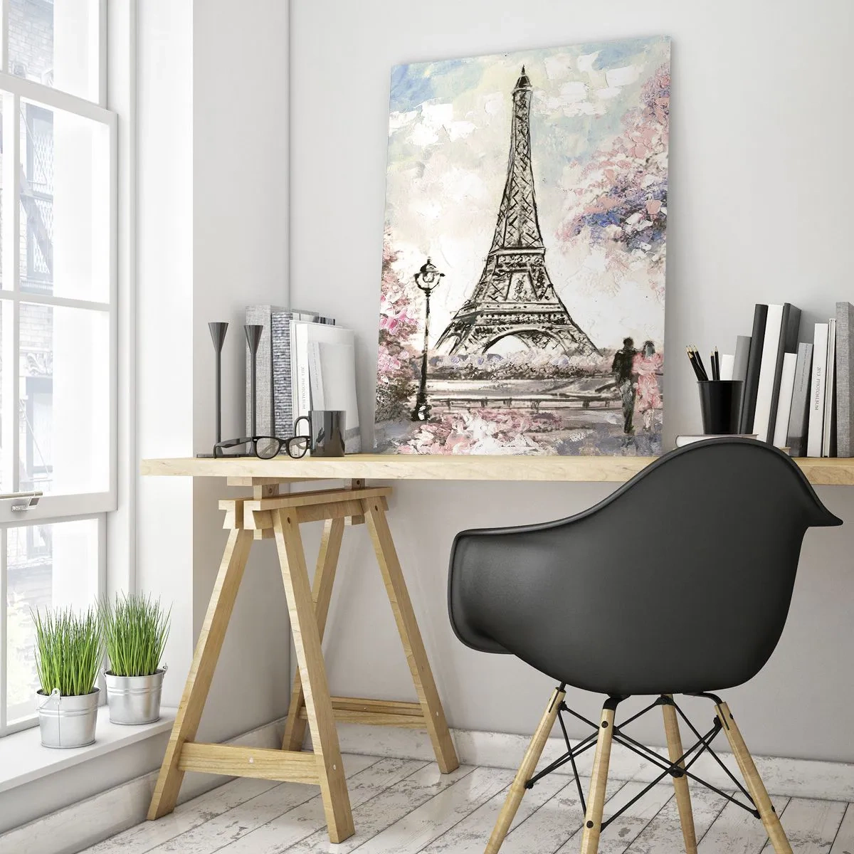 Impression sur verre - Image sur verre - Illustration de la Tour Eiffel dans un décor printanier - 50x70cm - Balade d'avril à Paris - Décoration murale moderne pour le salon et la chambre ARTTOR