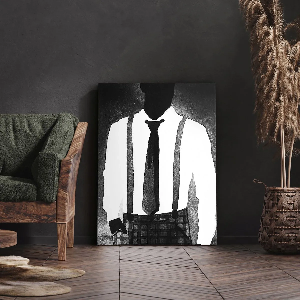 Impression sur toile - Image sur toile - Personnages de style noir, élégance et mystère en noir et blanc - 50x70cm - Ambiance noire - Décoration murale moderne pour le salon et la chambre ARTTOR