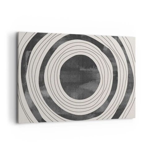 Impression sur toile - Image sur toile - Cercles concentriques noirs et blancs sur fond clair - 120x80cm - Droit au but - Décoration murale moderne pour le salon et la chambre ARTTOR