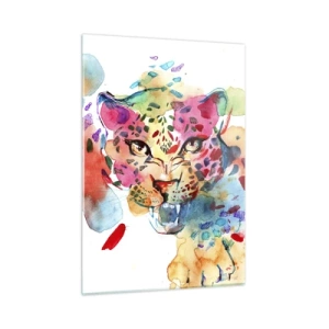 Impression sur verre - Image sur verre - Portrait aquarelle coloré d'un léopard - 50x70cm - La belle et la Bête - Décoration murale moderne pour le salon et la chambre ARTTOR