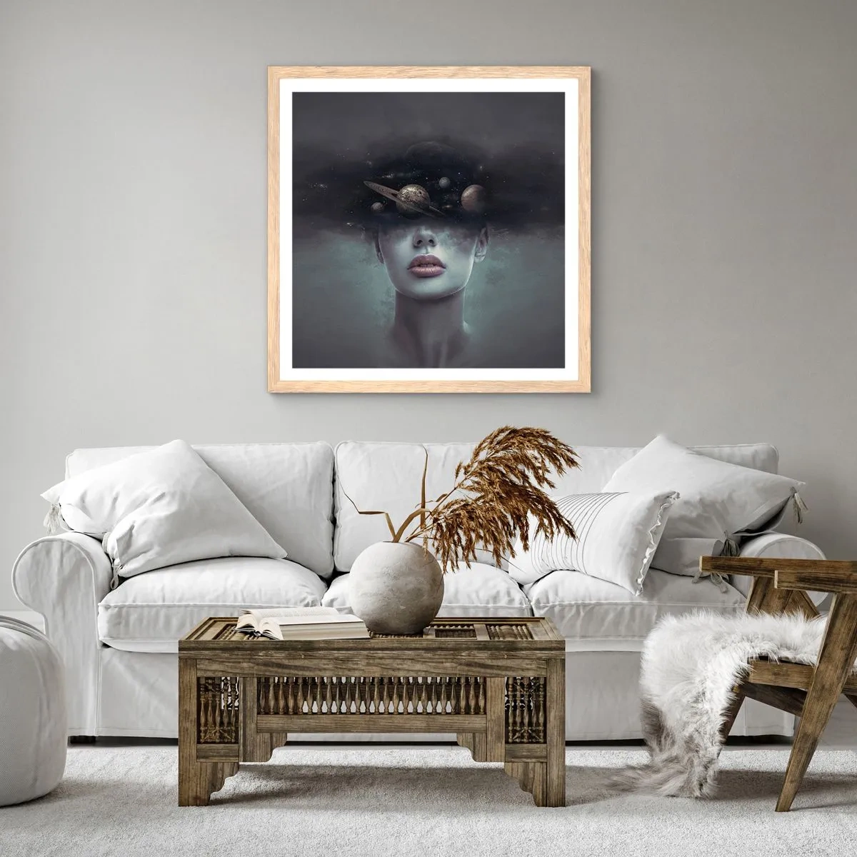 Affiche dans un chêne clair - Poster - Et les planètes deviennent folles... - 60x60 cm