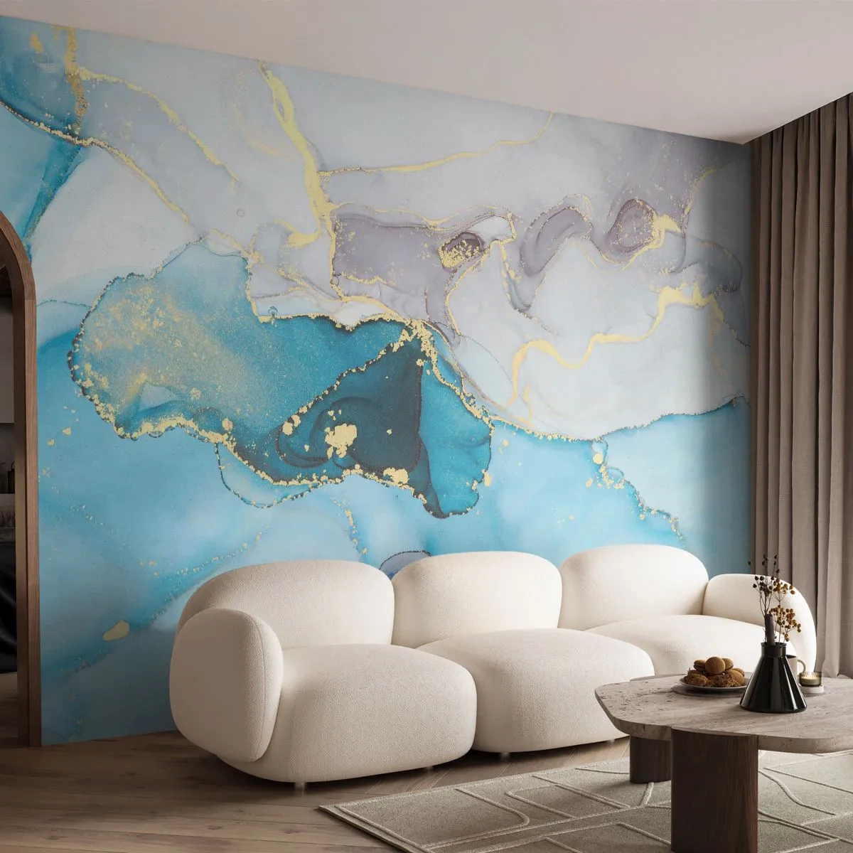 Papier Peint Photo Premium Canvas - Etude de la rencontre gris et turquoise - Abstraction, Morceau, Modèle moderne - 500x350 cm