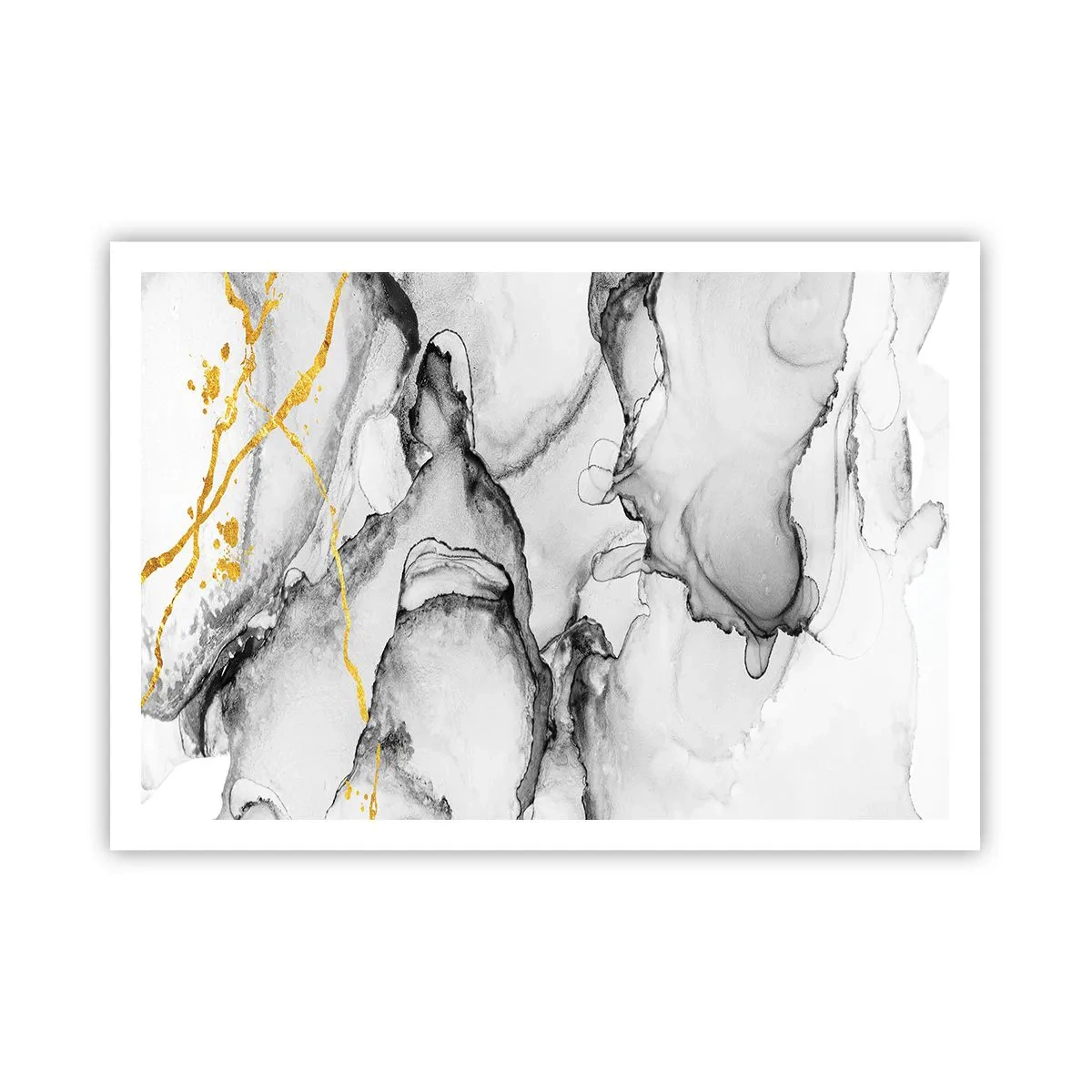 Affiche - Poster - Motifs abstraits en noir et blanc avec des accents dorés - 100x70cm - Composition à motif or - Décoration murale moderne pour le salon et la chambre ARTTOR